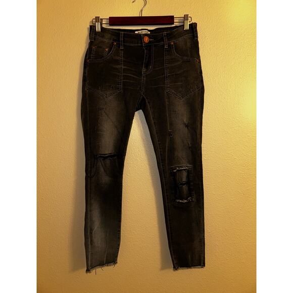 One X Oneteaspoon Freebird II Y2K Grunge Gray Distressed Fitted Short Rise Jeans - Picture 1 of 7
